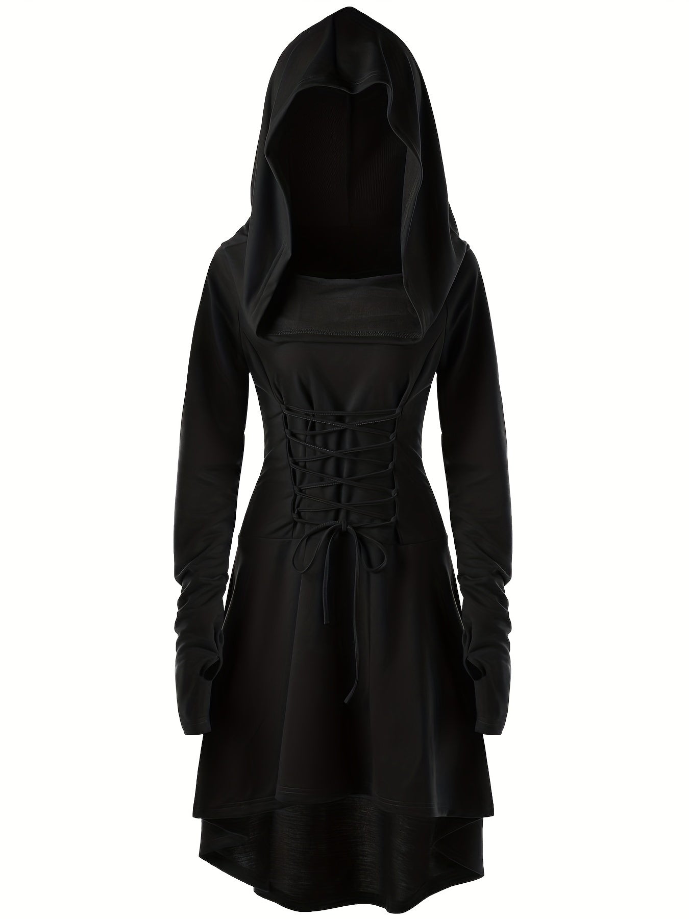 Robe de Costume Médiévale pour Femmes - Look Gothique avec Capuche et Lacets