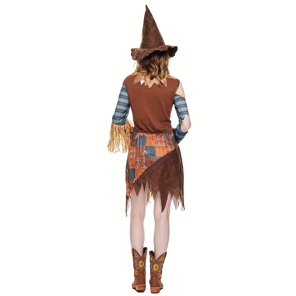 Robe de Scarecrow Halloween pour Femmes - Costume à Épaules Dégagées et Confortable