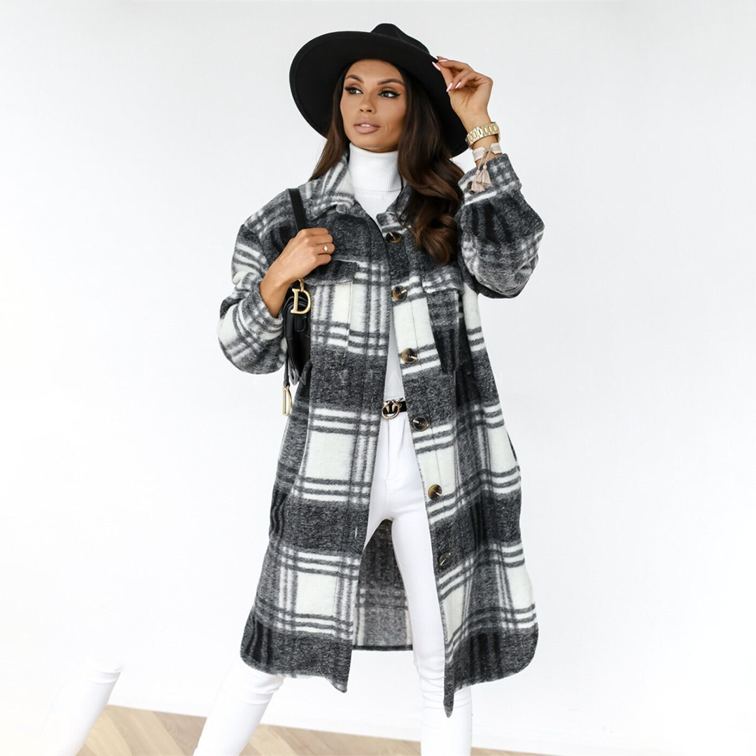 Manteau Oversize à Carreaux pour Femmes - Manteau d'Hiver Chaud avec Poches Pratiques