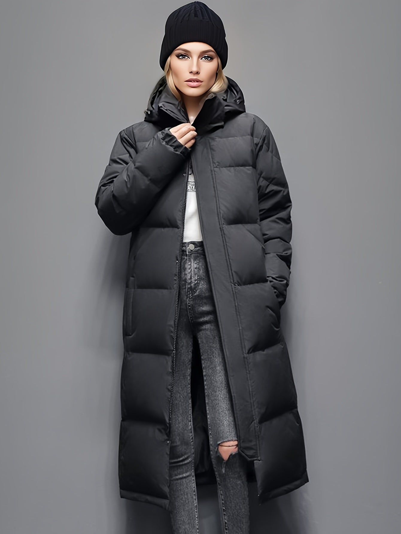 Manteau d'Hiver Femme - Long et Isolé avec Capuche