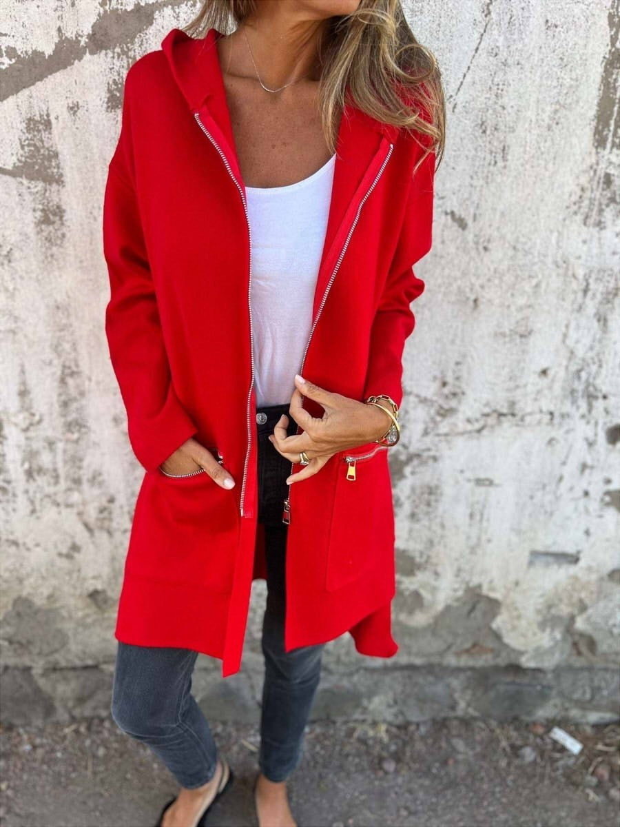 Veste à Capuche Oversize pour Femmes - Manteau Long avec Poches Zippées