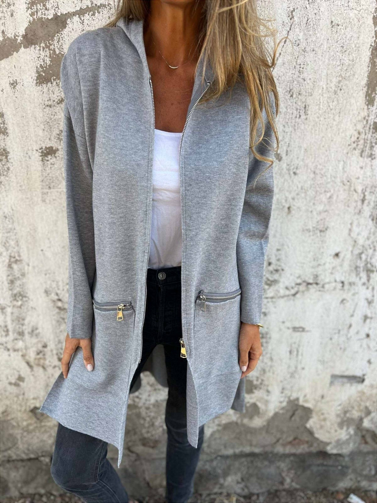 Veste à Capuche Oversize pour Femmes - Manteau Long avec Poches Zippées