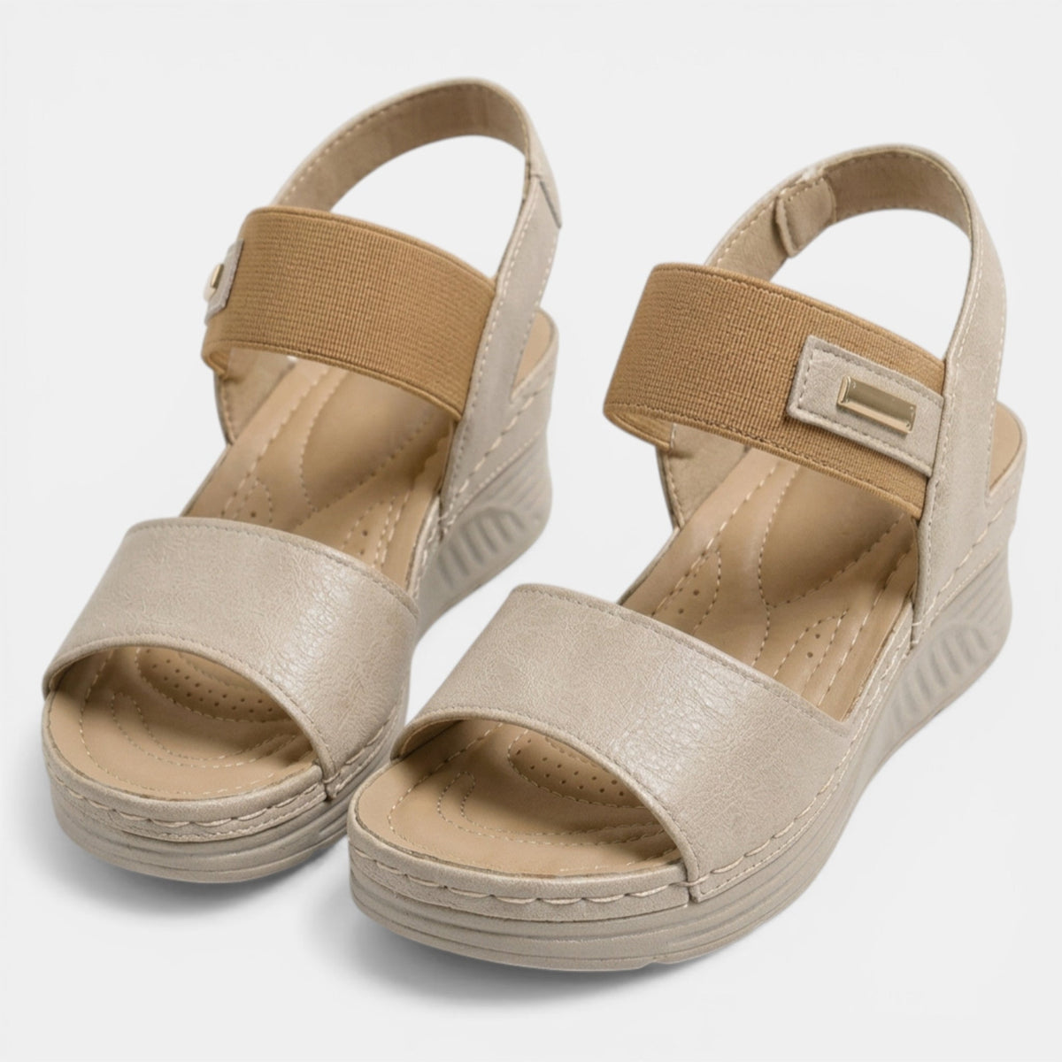 Sandales compensées cuir synthétique bout ouvert double bride femme