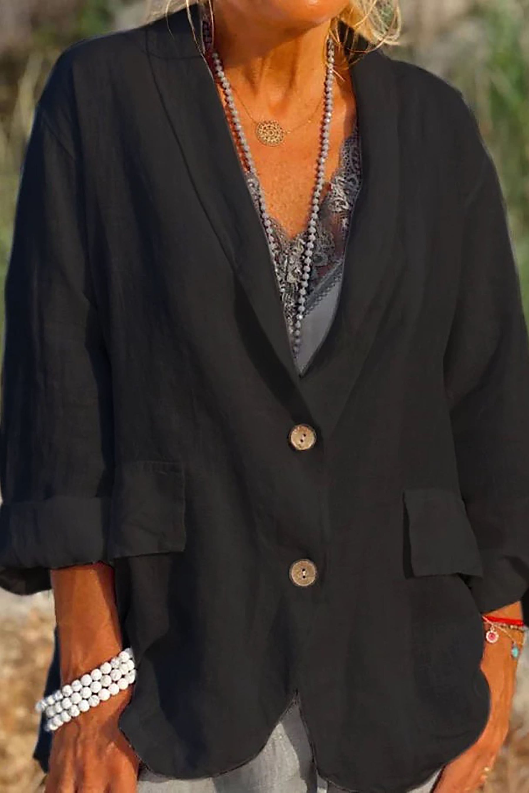 Veste en Lin Femme Décontractée - Col en V et Manches 3/4