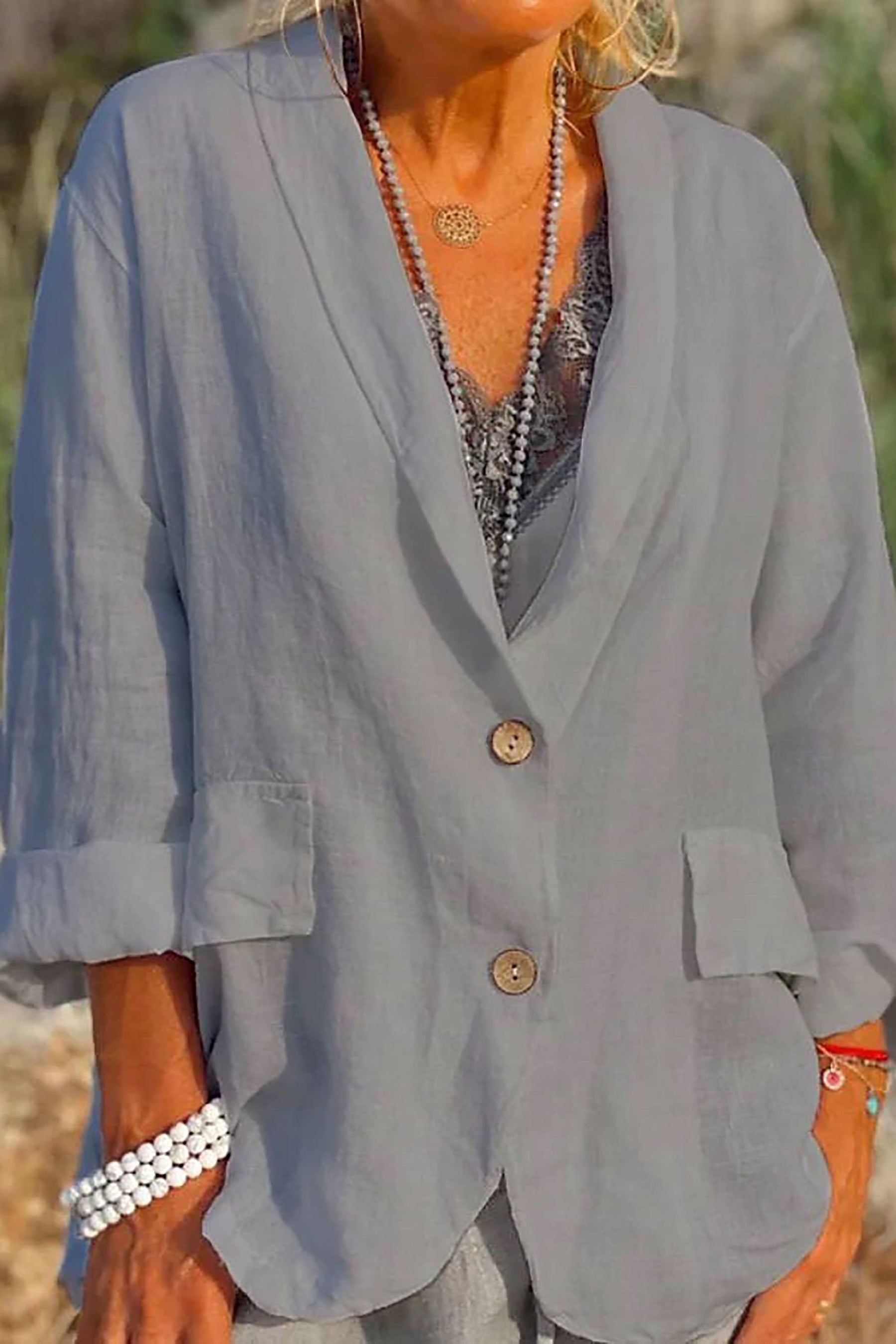 Veste en Lin Femme Décontractée - Col en V et Manches 3/4