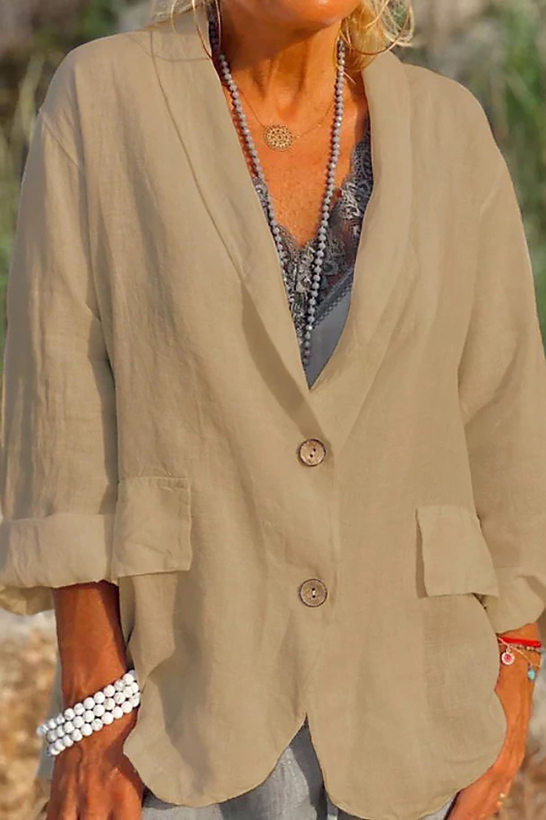 Veste en Lin Femme Décontractée - Col en V et Manches 3/4