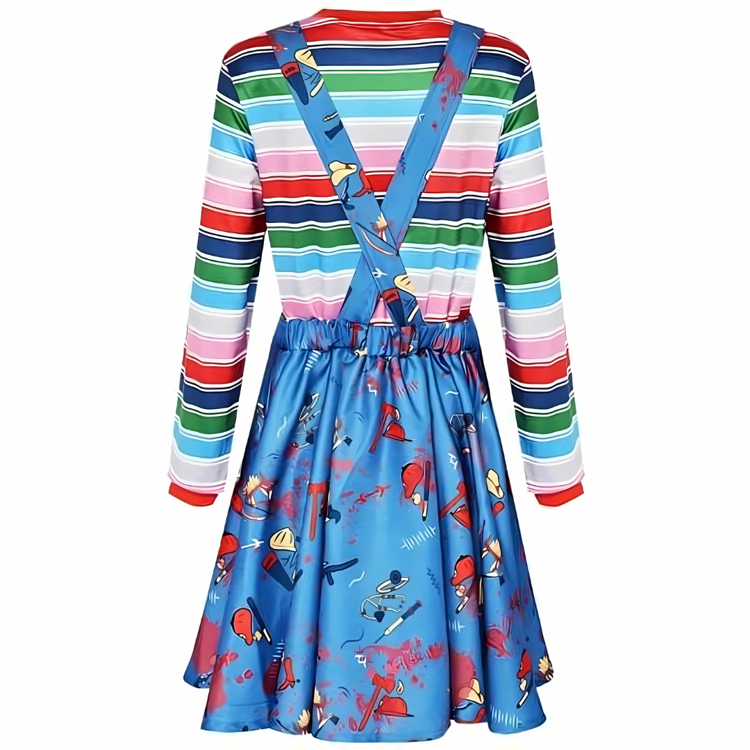 Robe de Costume Halloween Effrayante - Look de Poupée avec Manches Longues