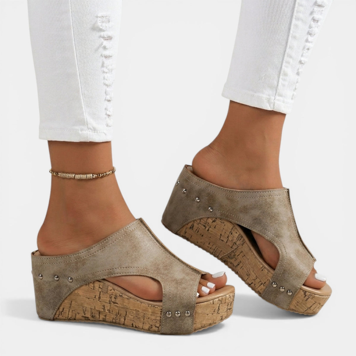 Sandales compensées bout ouvert tissu structuré slip-on semelle surélevée femme