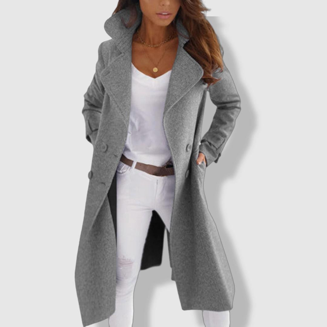 Manteau Trench Femme en Laine - Élégant à Double Boutonnage et Large Revers