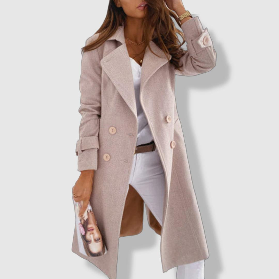 Manteau Trench Femme en Laine - Élégant à Double Boutonnage et Large Revers