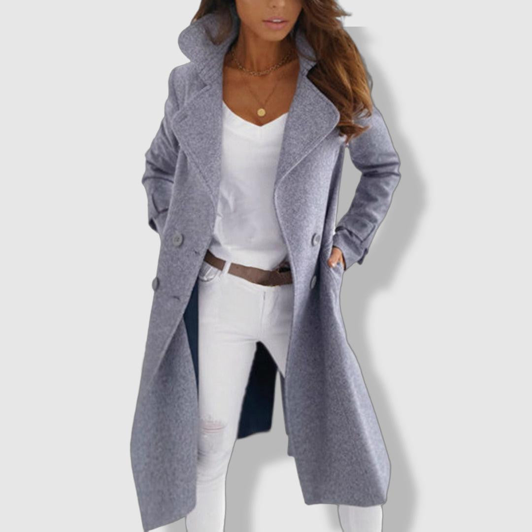 Manteau Trench Femme en Laine - Élégant à Double Boutonnage et Large Revers