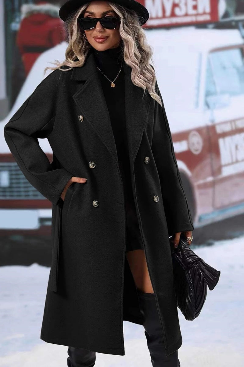 Manteau Long en Laine pour Femmes - Design Croisé et Coupe Décontractée