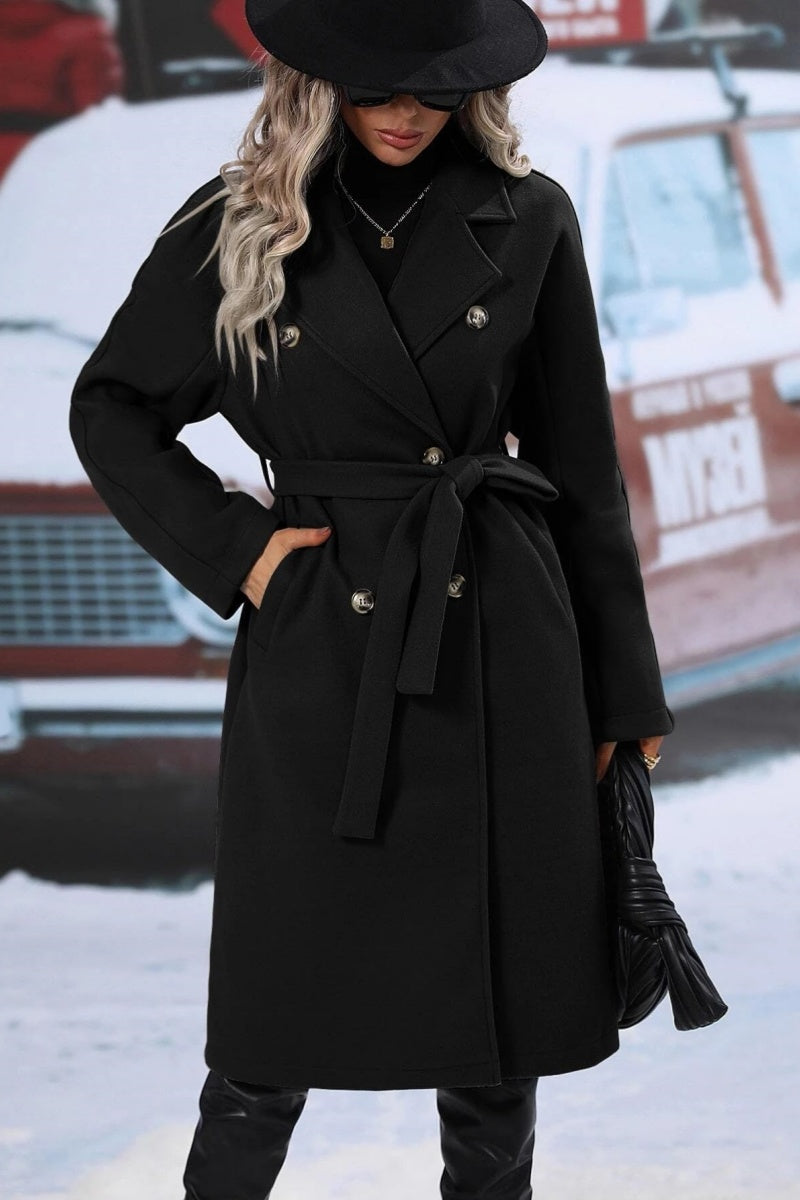 Manteau Long en Laine pour Femmes - Design Croisé et Coupe Décontractée