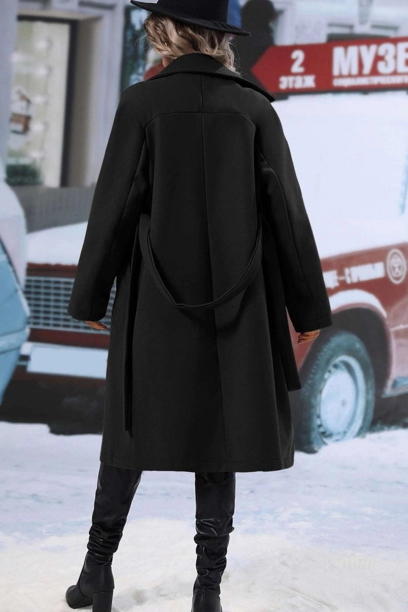 Manteau Long en Laine pour Femmes - Design Croisé et Coupe Décontractée