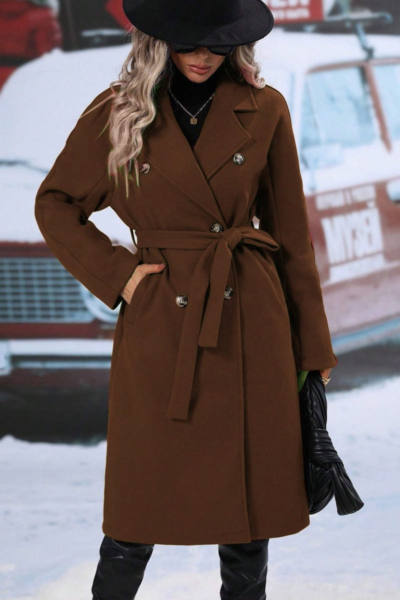 Manteau Long en Laine pour Femmes - Design Croisé et Coupe Décontractée