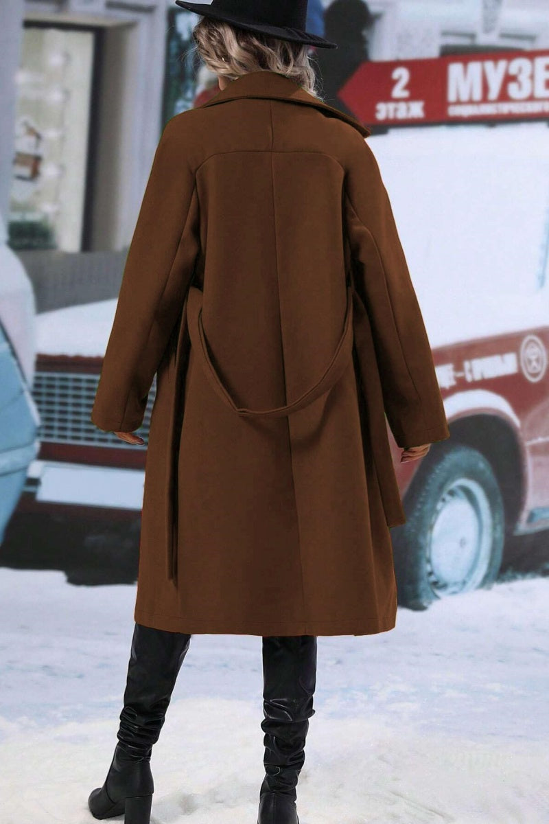 Manteau Long en Laine pour Femmes - Design Croisé et Coupe Décontractée