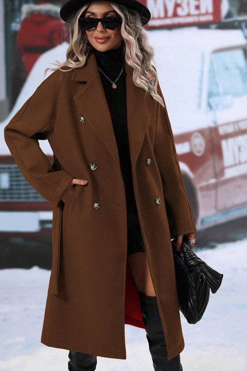 Manteau Long en Laine pour Femmes - Design Croisé et Coupe Décontractée