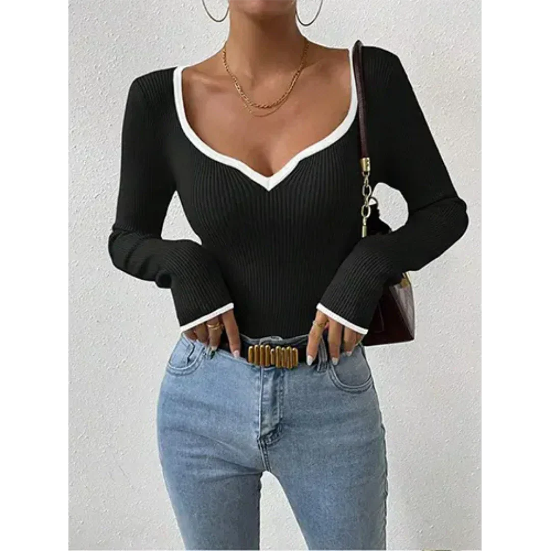 T-shirt à Manches Longues Femme - Décolleté en V Flatteur et Confort Élégant
