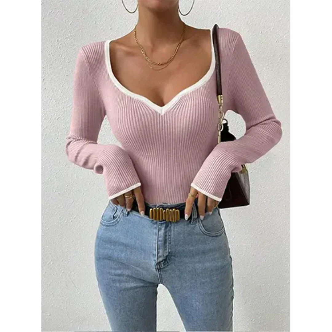 T-shirt à Manches Longues Femme - Décolleté en V Flatteur et Confort Élégant