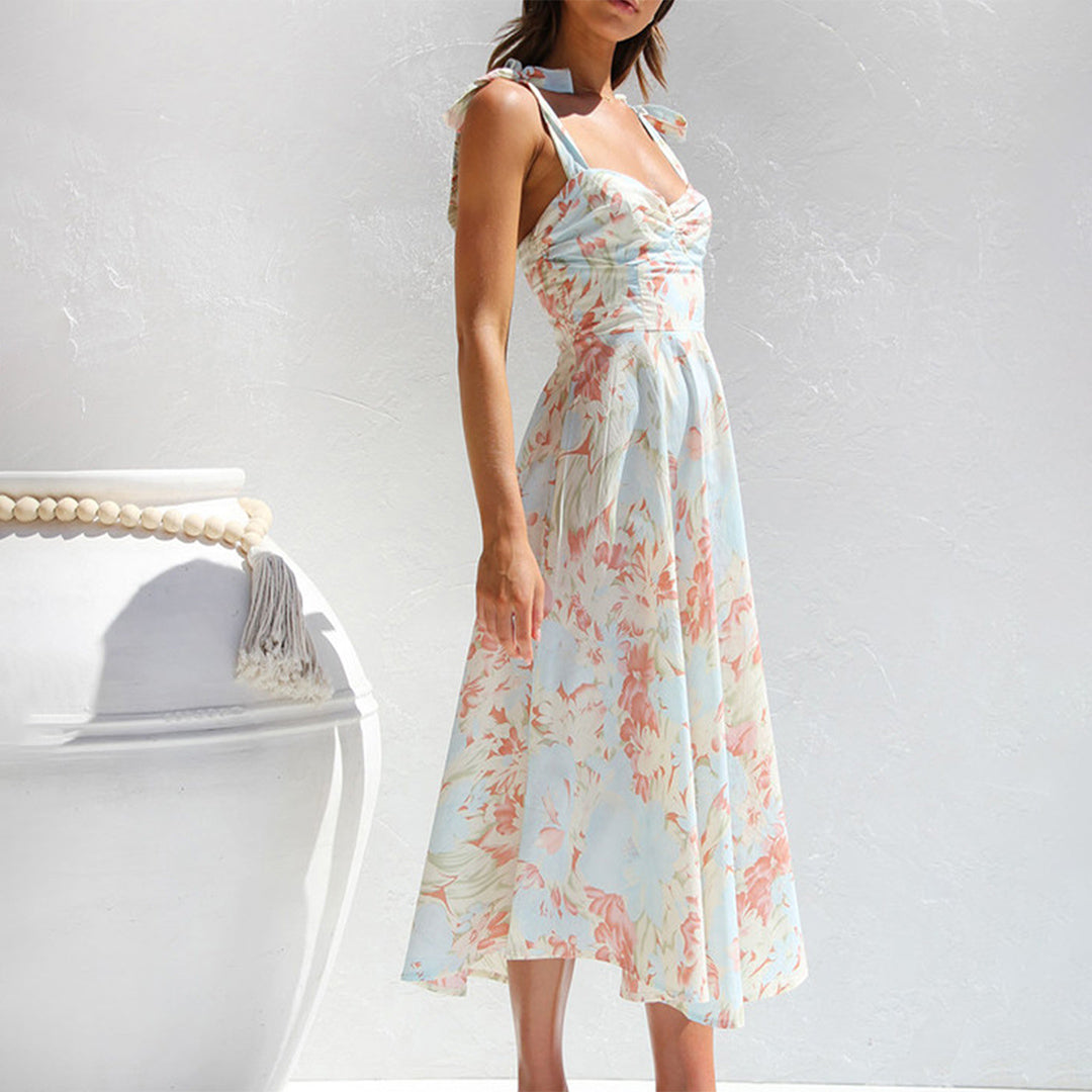 Robe Midi Florale Élégante - Confort et Style pour Invités de Mariage