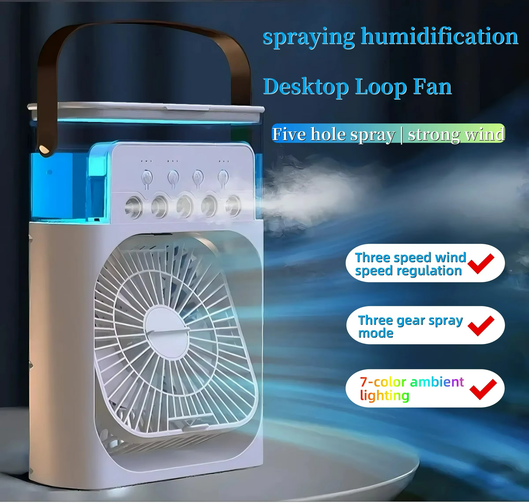 Ventilateur Refroidisseur d'Air Portable - Fonction 3-en-1 avec Lumière LED