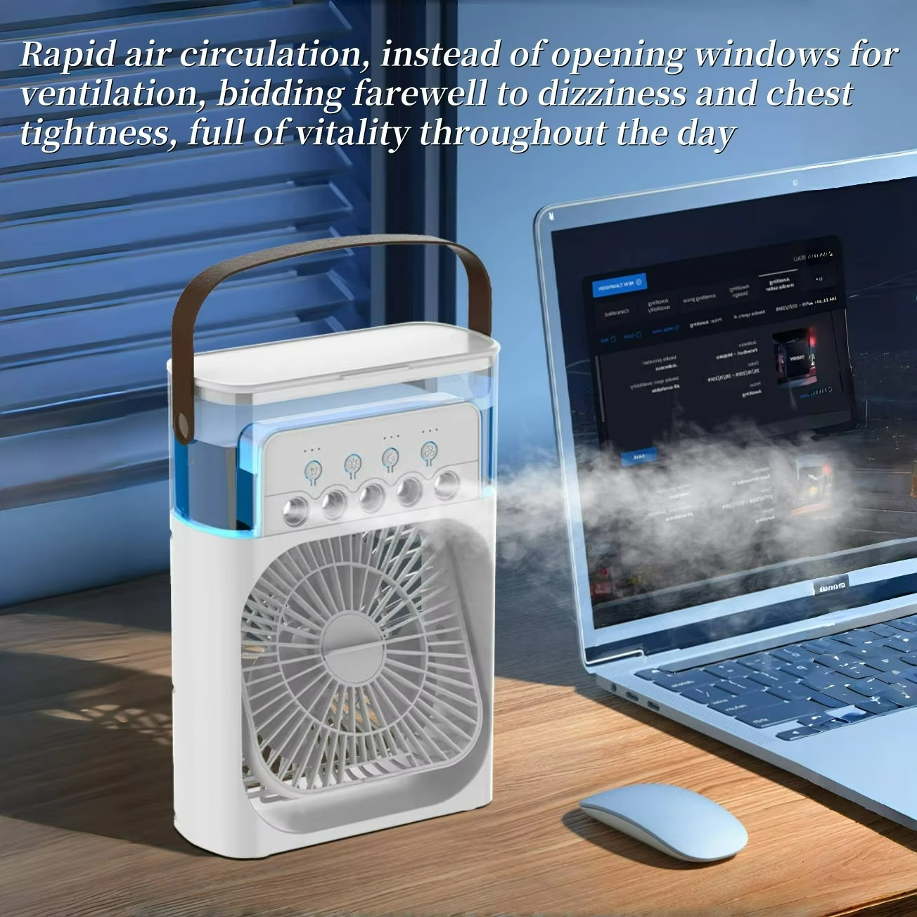 Ventilateur Refroidisseur d'Air Portable - Fonction 3-en-1 avec Lumière LED