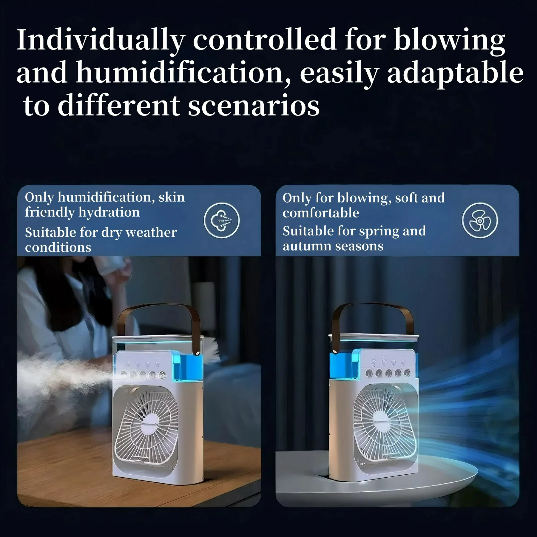 Ventilateur Refroidisseur d'Air Portable - Fonction 3-en-1 avec Lumière LED