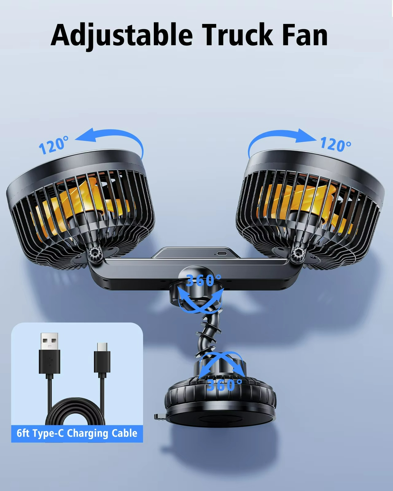 Ventilateur de Voiture à Double Tête - Brise Fraîche et Fixation Solide