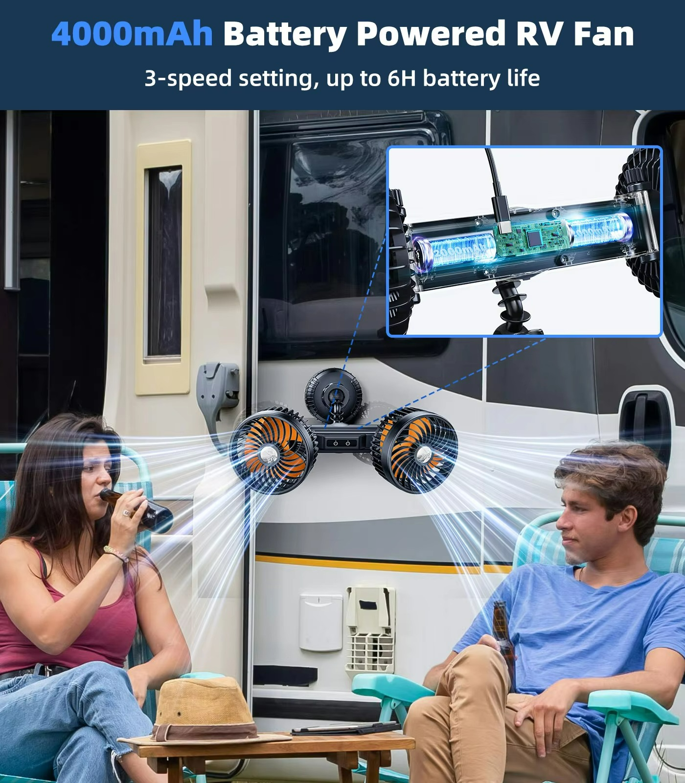 Ventilateur de Voiture à Double Tête - Brise Fraîche et Fixation Solide