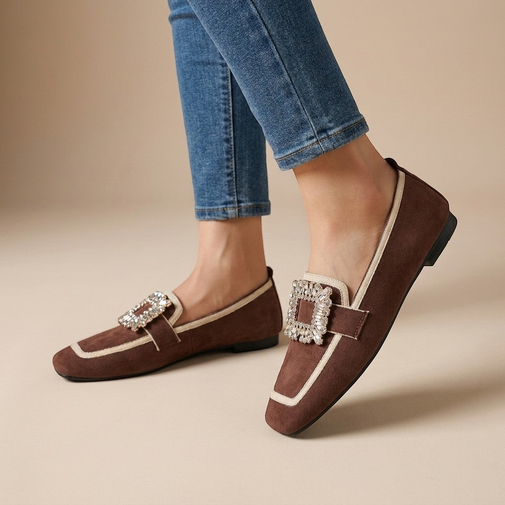 Mocassins bout carré femme détail bijou sans lacet élégants bureau et casual