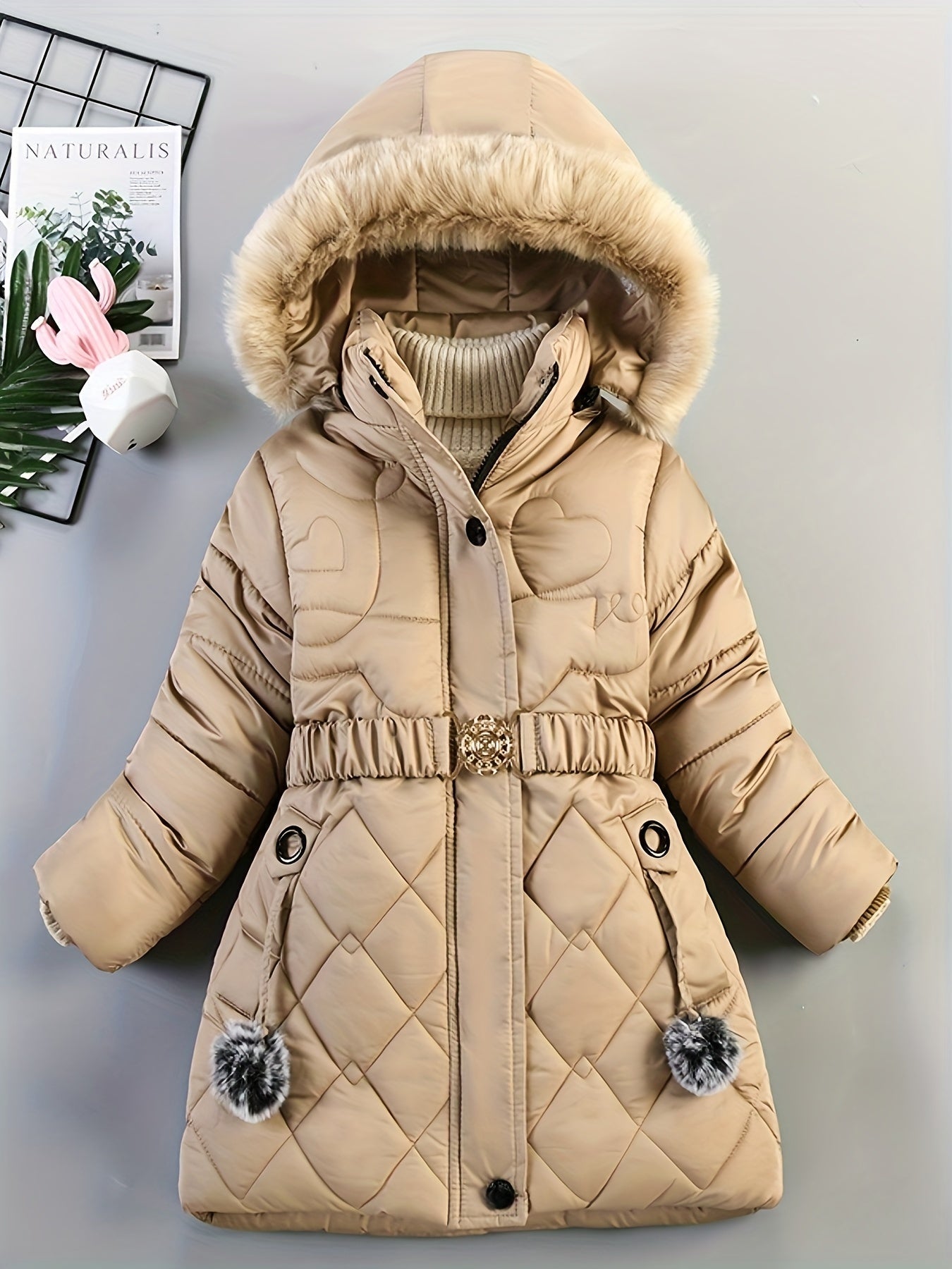 Manteau d'Hiver pour Filles - Douillet avec Capuche en Fausse Fourrure