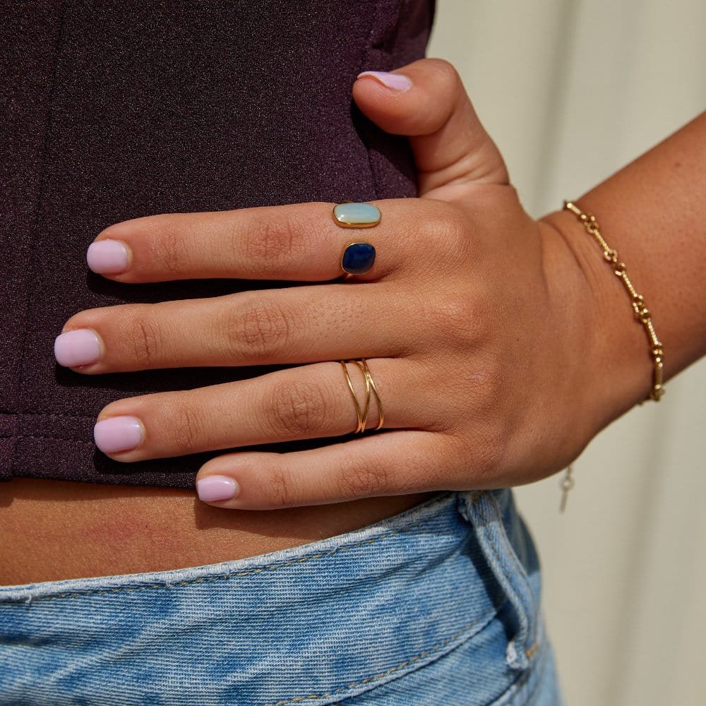 Bague aigue-marine plaqué or lumineux