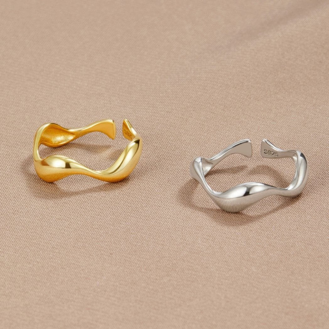 Bague fantaisie vagues or cristal