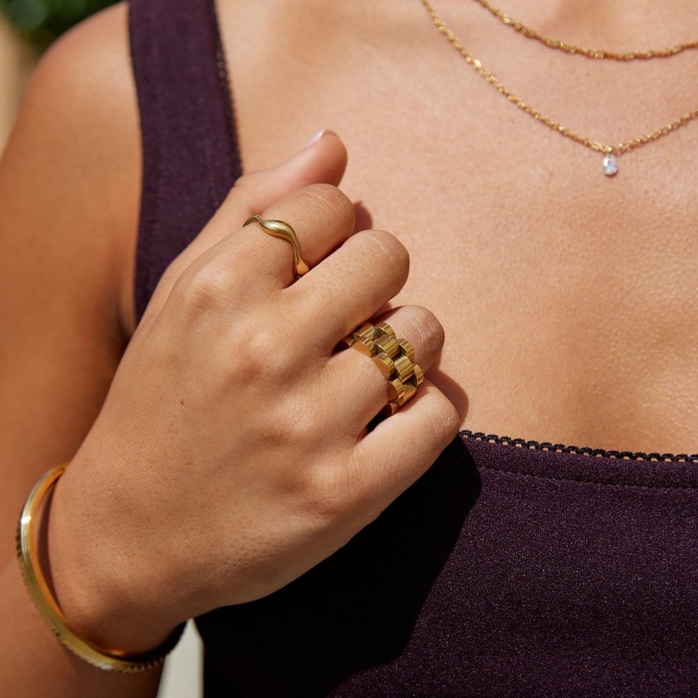 Bague ajustable motif vagues lune