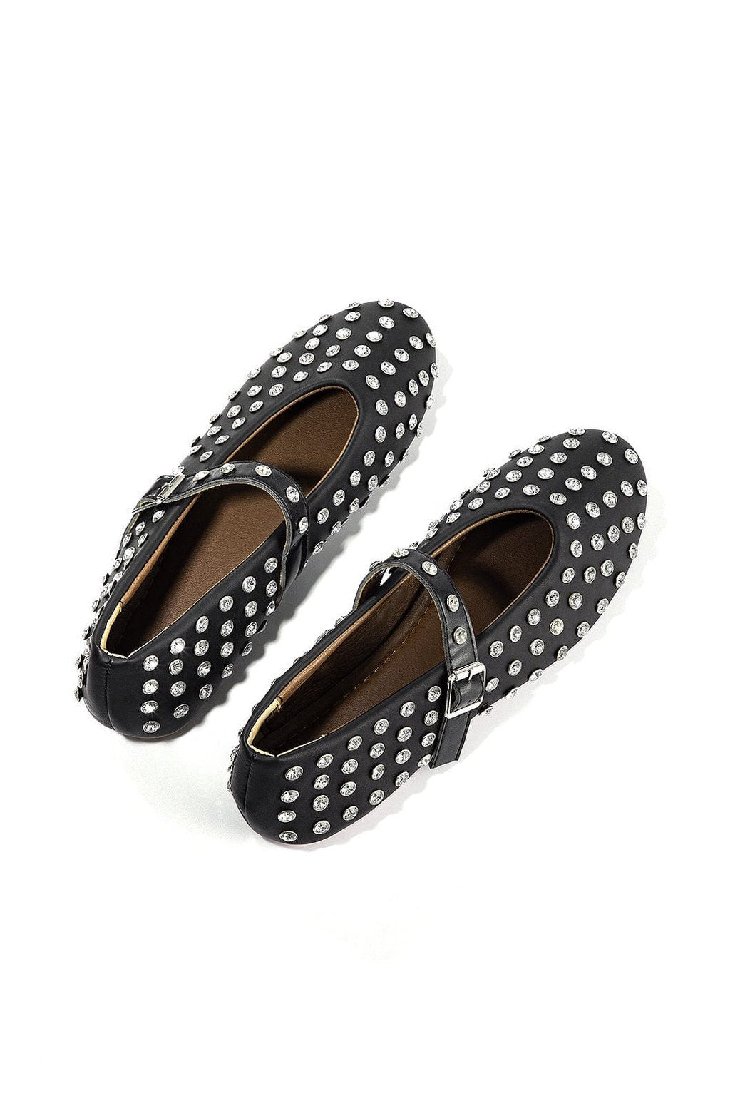 Ballerines noires cloutées vue latérale diamant