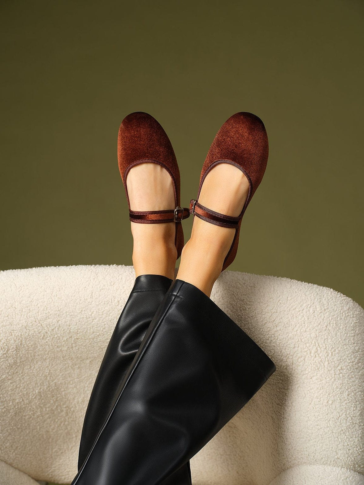 Ballerines velours marron vue dessus douceur