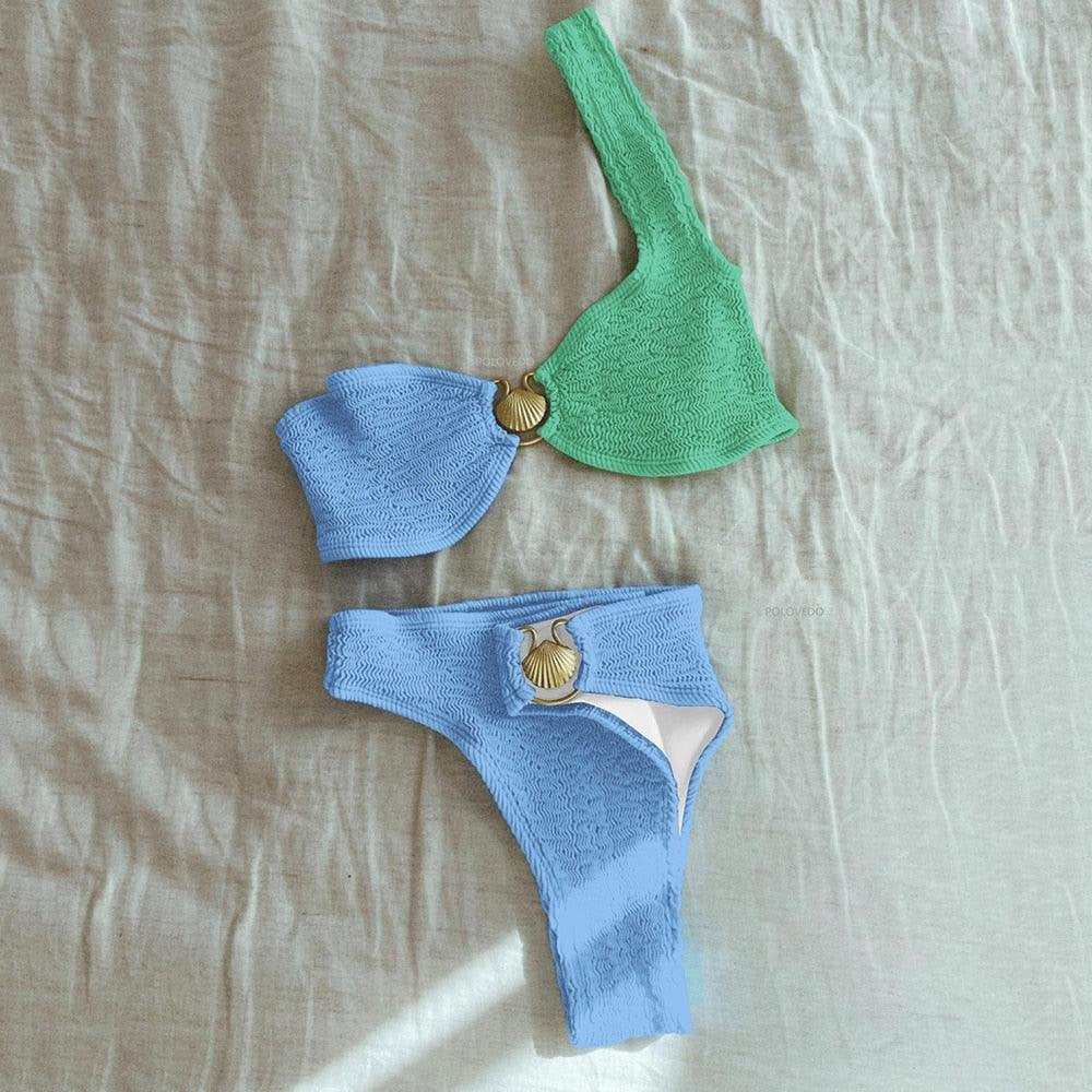 Ensemble bain bicolore palmier