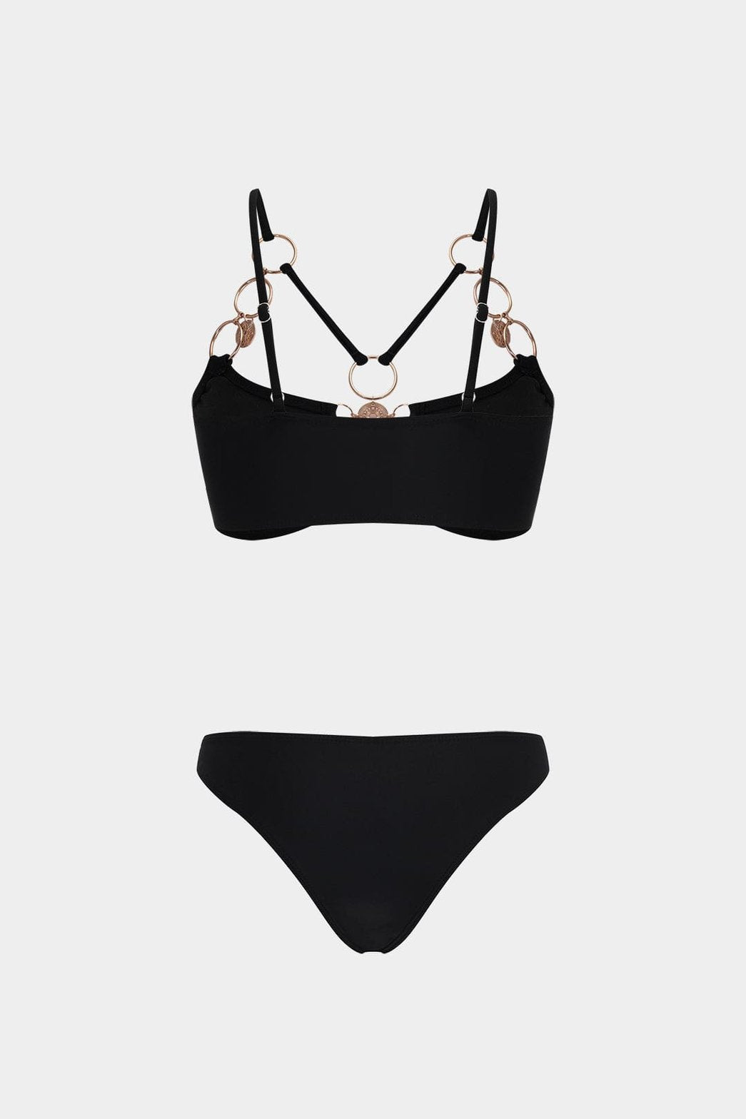 Bikini noir détail anneaux métalliques vague