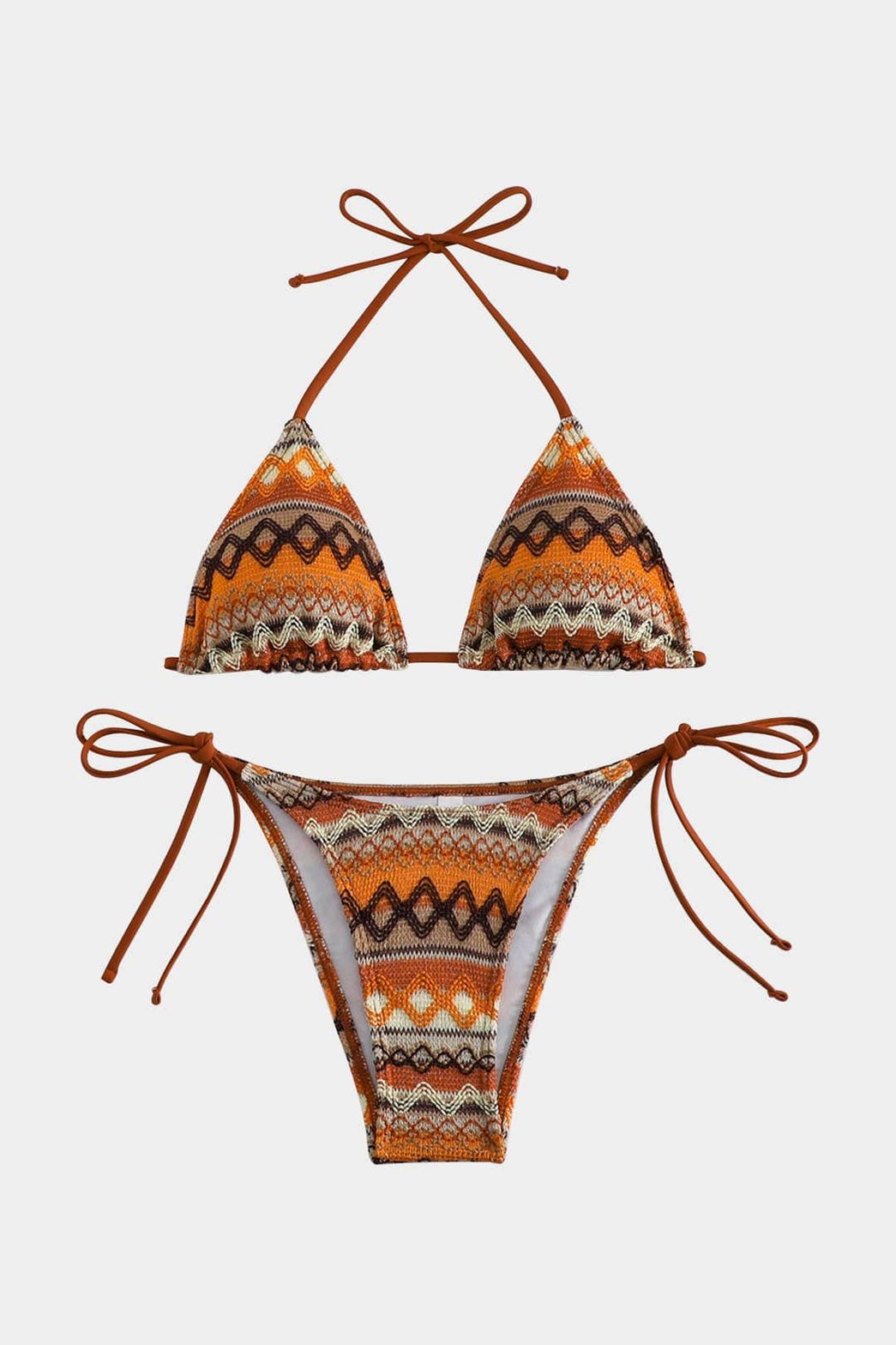 Bikini jacquard motif ethnique orange soleil