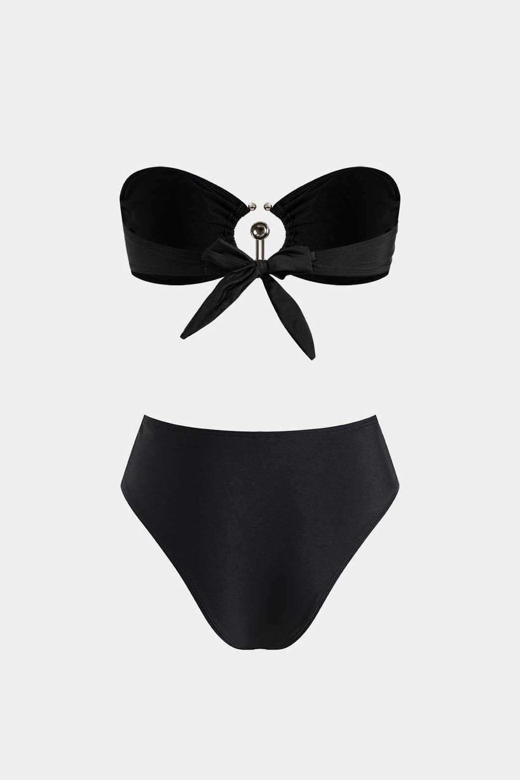 Bikini noir détail nœud froncé vague