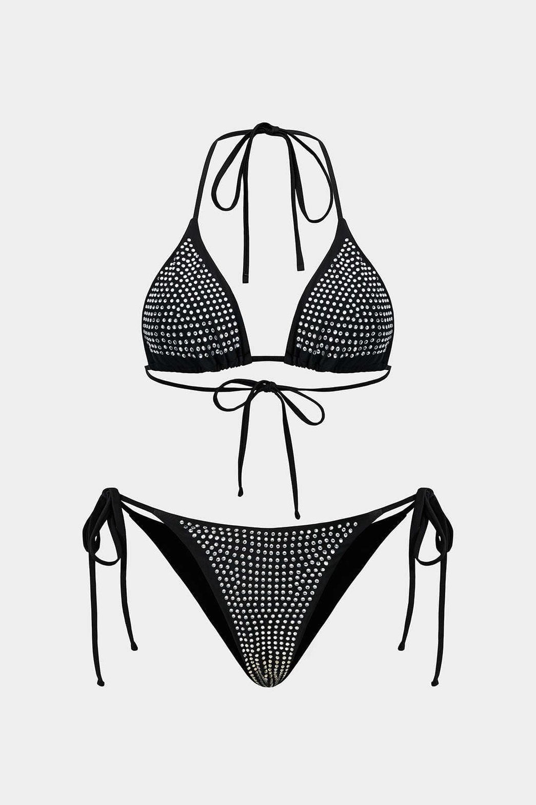Bikini noir à strass vue de face soleil