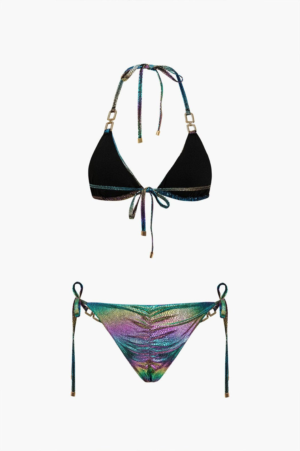 Bikini brillant à dos nu détail strass vague
