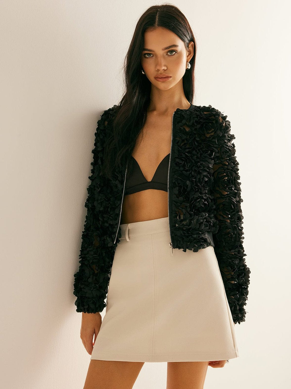 Blazer jacquard noir zippé vue avant passion