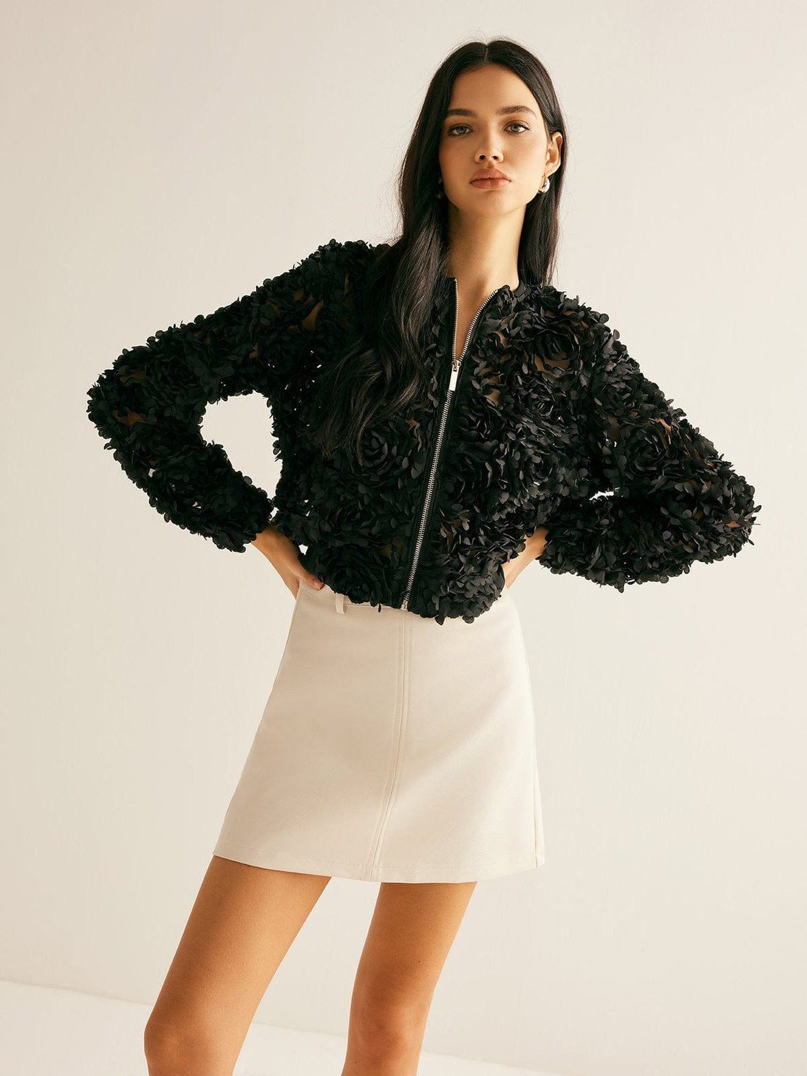 Blazer jacquard noir détail texture étoile