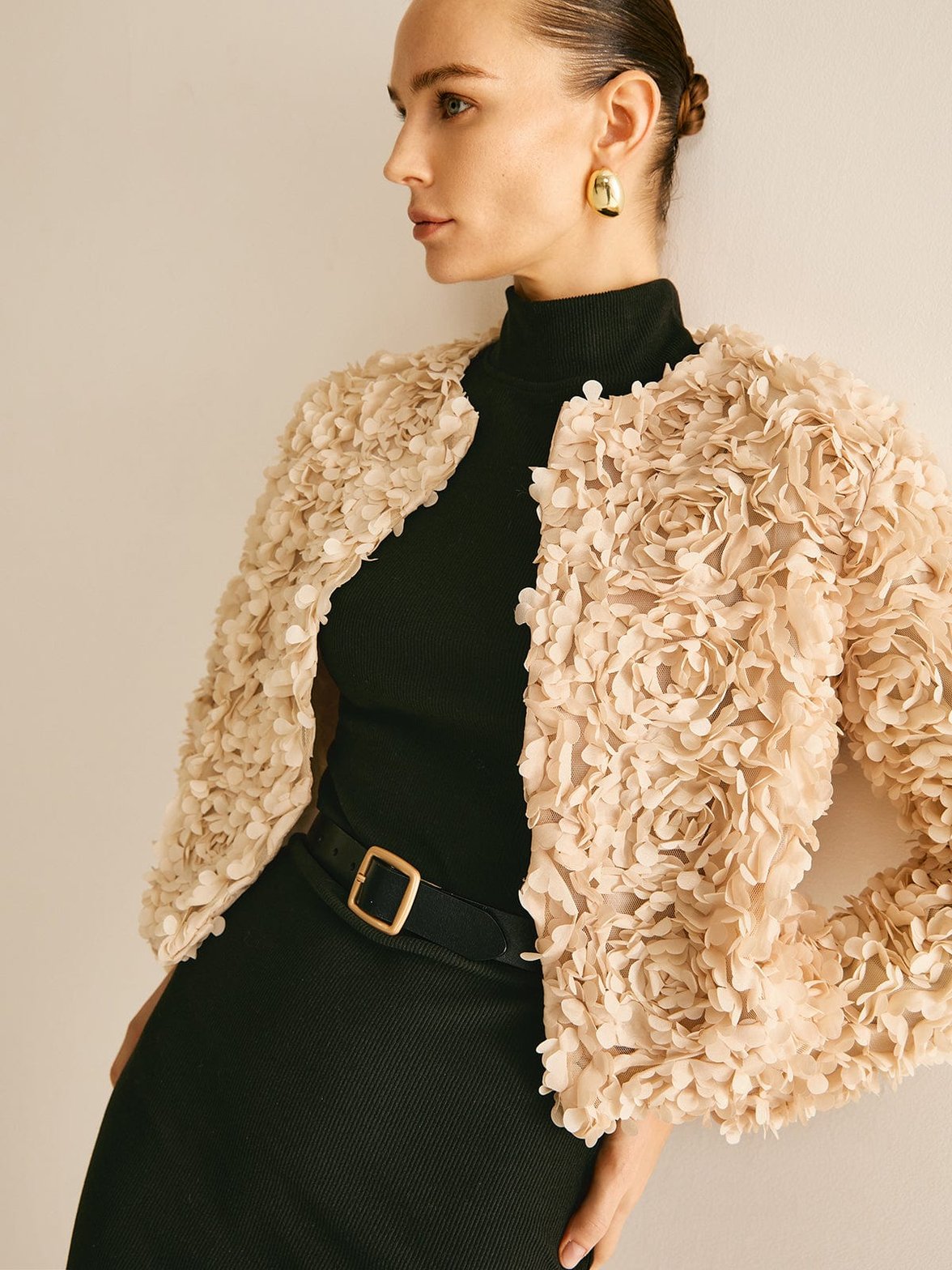 Blazer sherpa texture florale lune