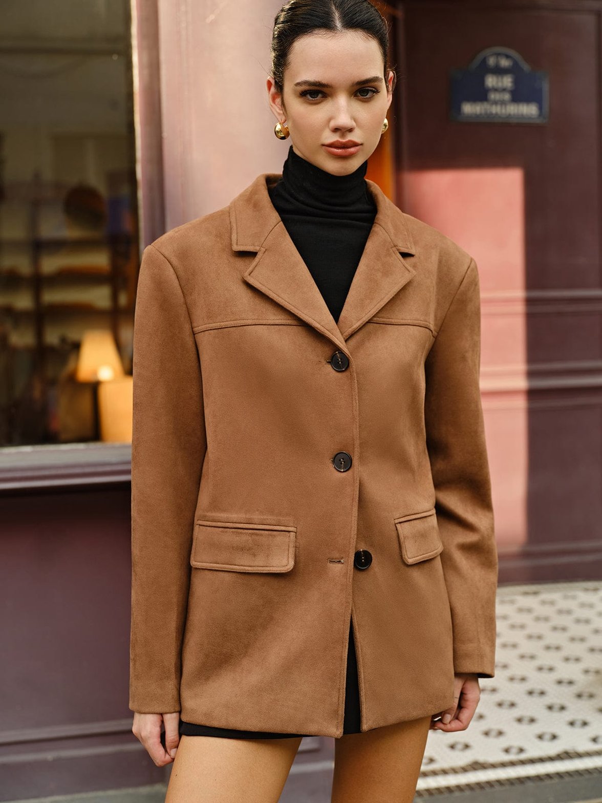 Blazer daim camel détail poche nuage