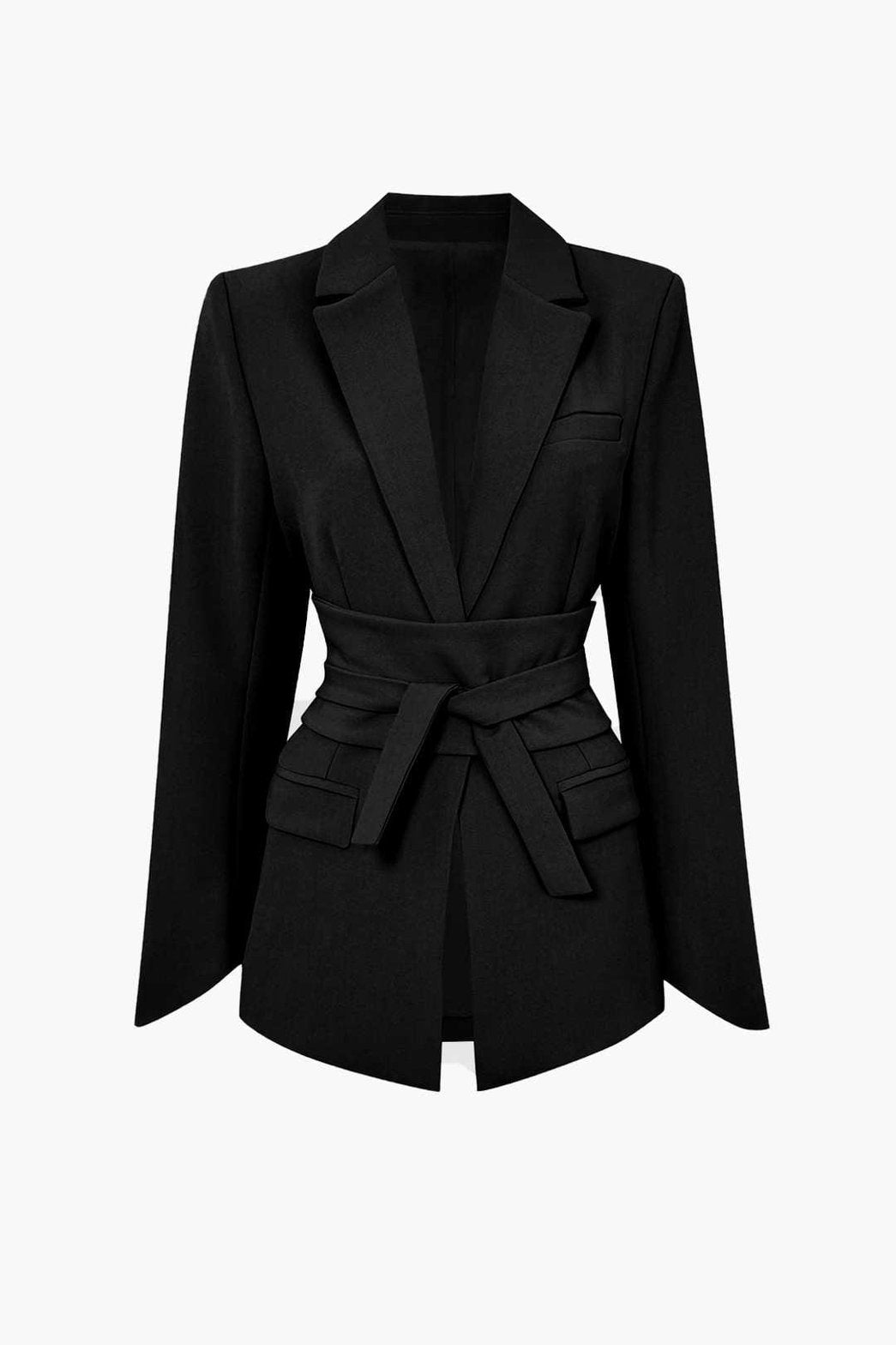 Blazer noir ceinturé style professionnel grâce