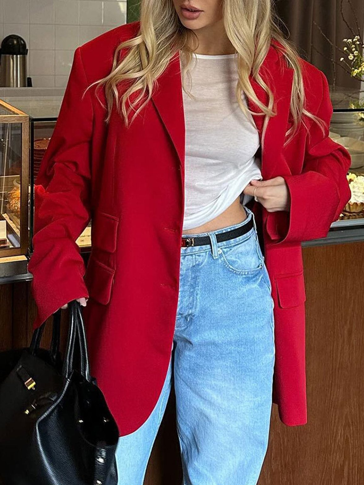 Blazer long rouge élégant soleil
