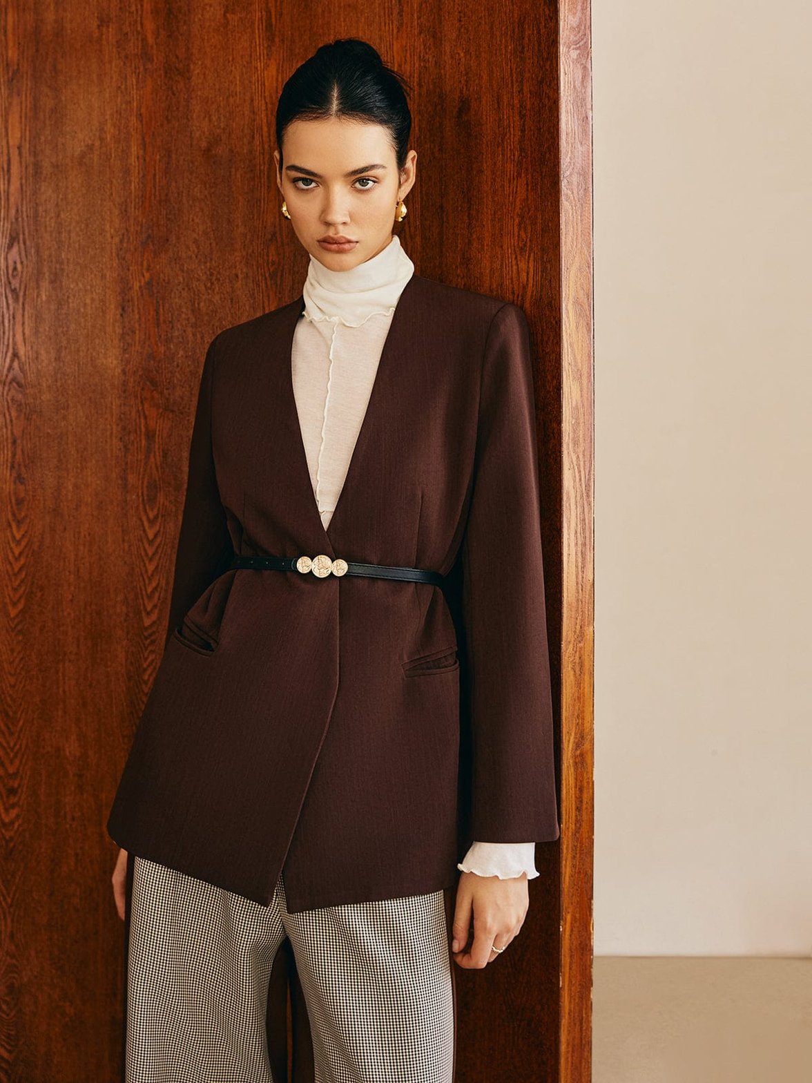 Blazer marron long élégant harmonie