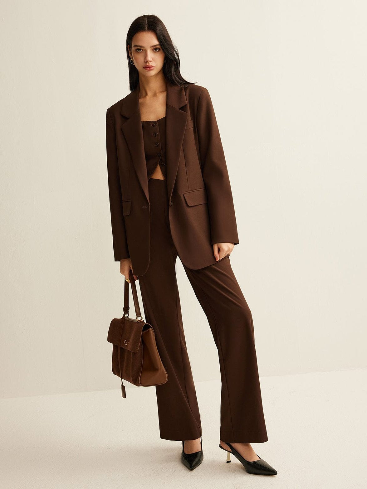 Blazer marron coupe droite mode